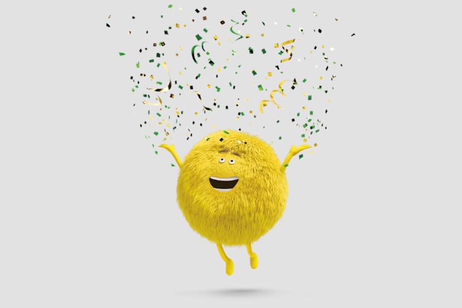 Cricket character throwing confetti