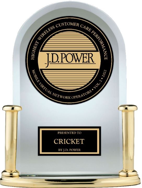 Cricket J.D. Power Award Trophy for Customer Care