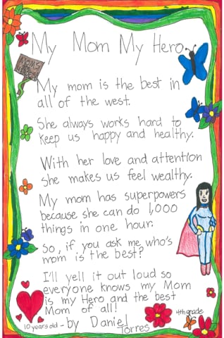 Letter from child expressing why his mom is a hero