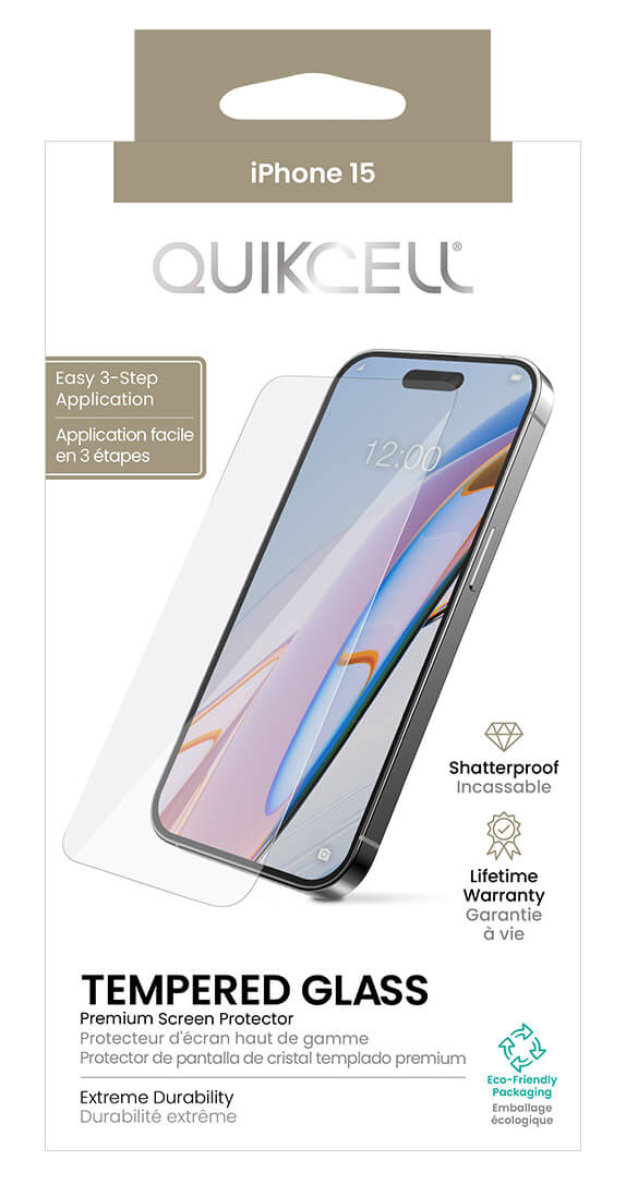 Protector de Pantalla de Vidrio Templado Quickcell para iPhone 15