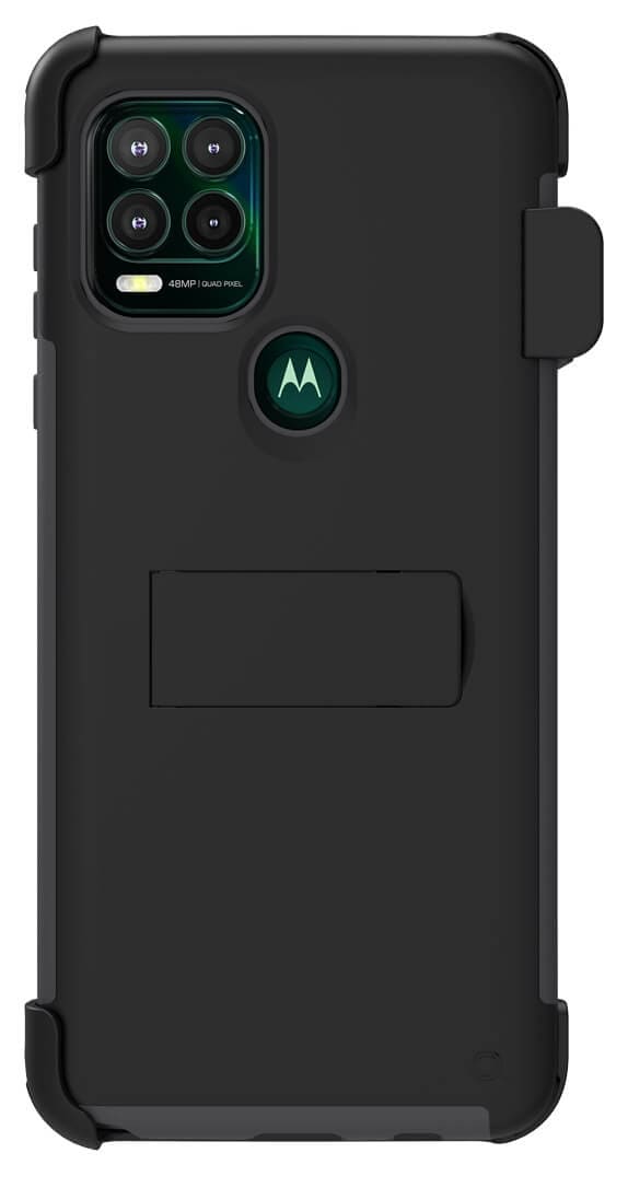 Quikcell moto g Stylus 5G Dual-Layer Protective Kickstand and Holster – Steel Black