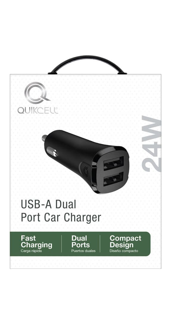 CARGADOR PARA AUTO  DE DOS PUERTOS Quikcell 2 USB A x 12W - 24W 