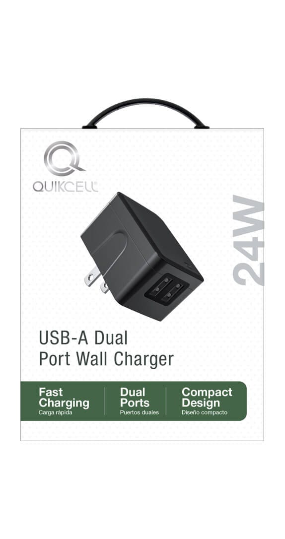 Quikcell DUAL PORT WALL CHARGER 2 USB A x 12W - 24W | Black | Cell Phone  Accessories | Cricket Wireless