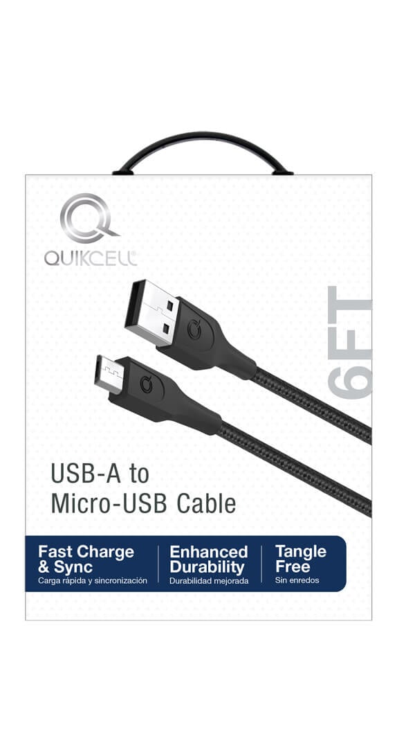 CABLE DE CARGA Y SINCRONIZACIÓN MicroUSB Quikcell para USB-A- de 6ft - Negro  