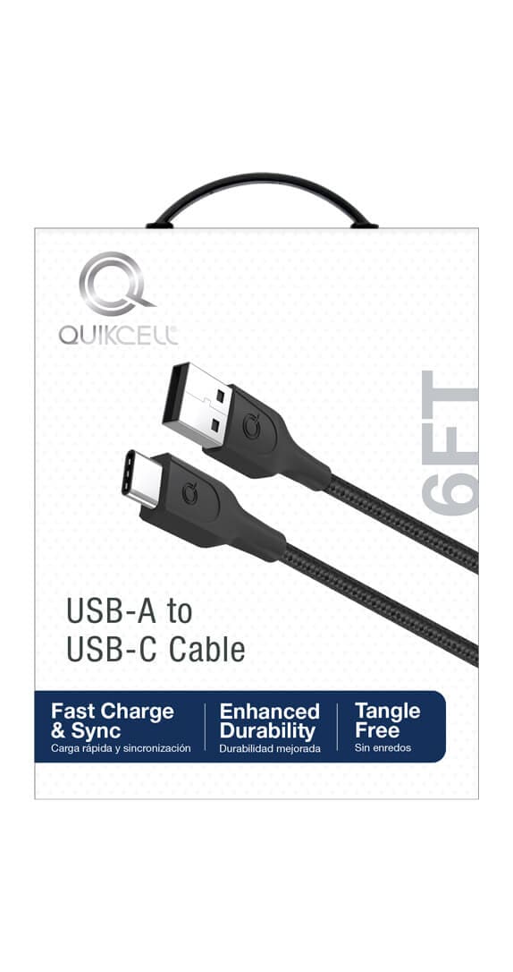 Quikcell CHARGE & SYNC CABLE USB-A to USB-C - 6 ft - Black