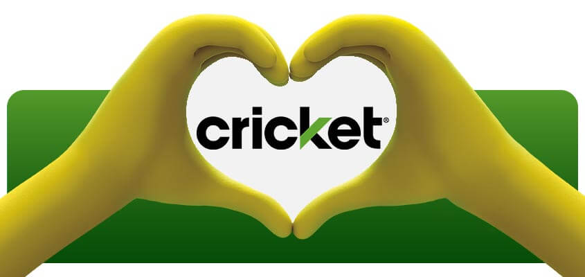 Cricket character heart hands with Cricket logo 