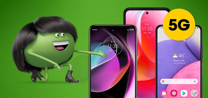 Latest prepaid offers - Ramon hero Cricket character Ramon with a series of 5G phones