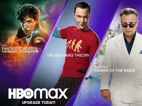 Image of white HBO Max logo in front a purple background 