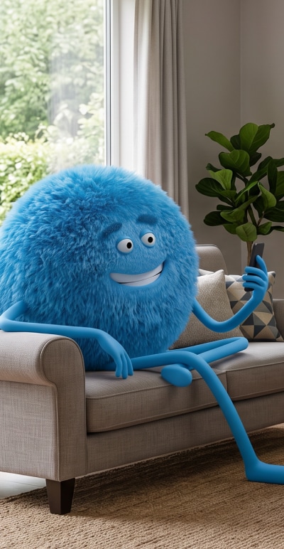 Cricket character relaxing on a couch