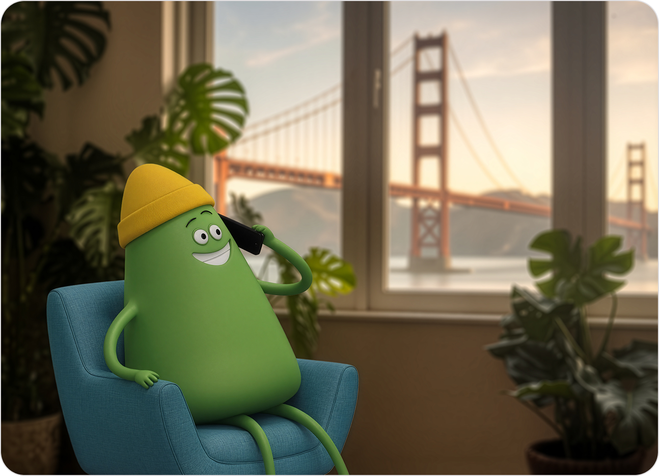 Cricket character relaxing near a window