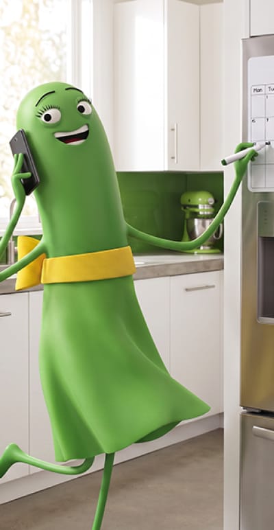 Cricket character in a kitchen