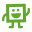 Green square-shaped character waving on white background