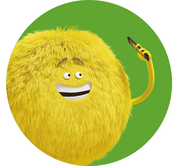Yellow Cricket Character holding phone over green background